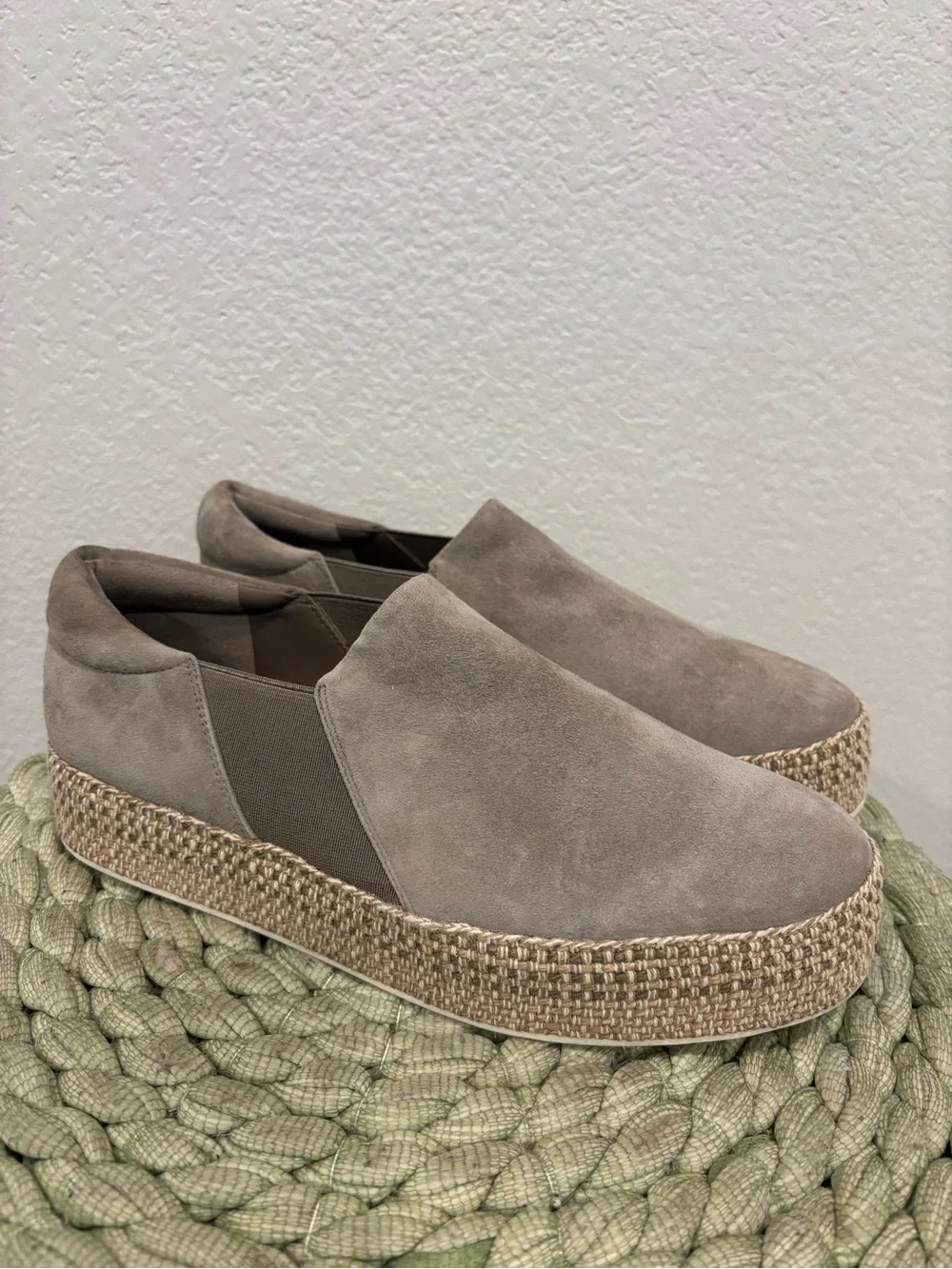 Vince Wilden Gray Suede Slip On Platform Espadrille Shoes